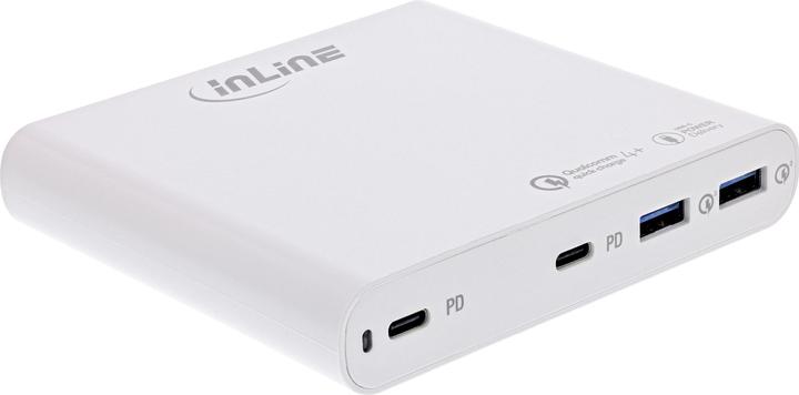 Immagine prodotto InLine Alimentatore USB, caricatore GaN, 4 porte, doppio USB-C + doppio USB-A, 120W, bianco (120 W)