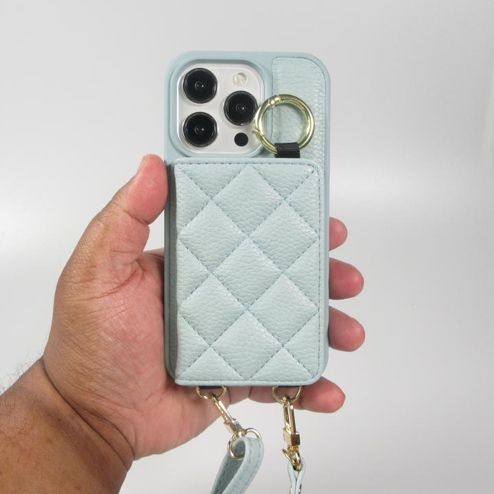 Image du produit PhoneLook Coque Cuir matelassé avec miroir et compartiment carte inclus grande lanière amovible (Apple iPhone 15 Pro)