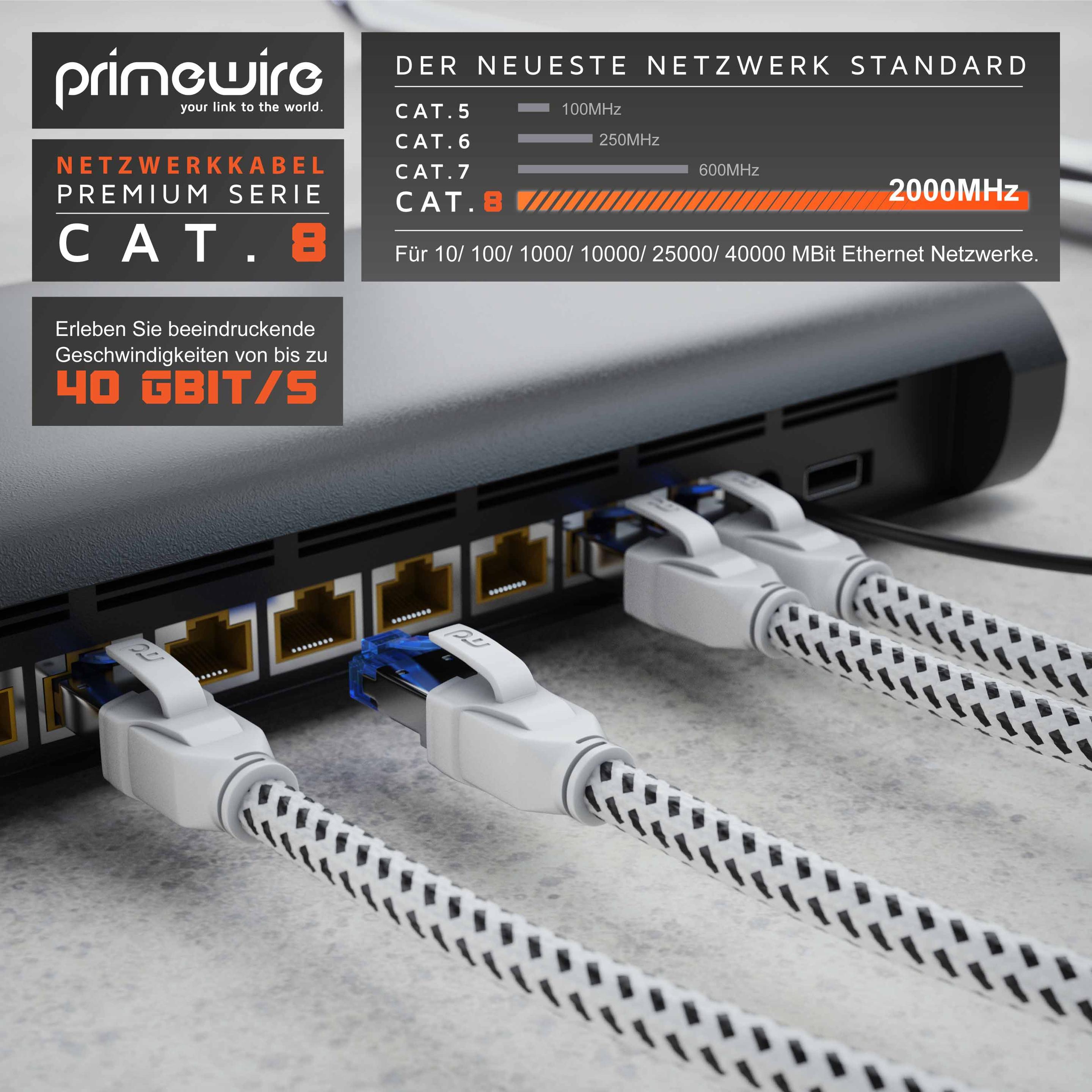 Thumbnail - Primewire CAT 8 Netzwerkkabel 40 Gbits - Baumwollmantel - LAN Kabel Patchkabel RJ45 - S/FTP PIMF Schirmung (S/FTP, PiMF,...