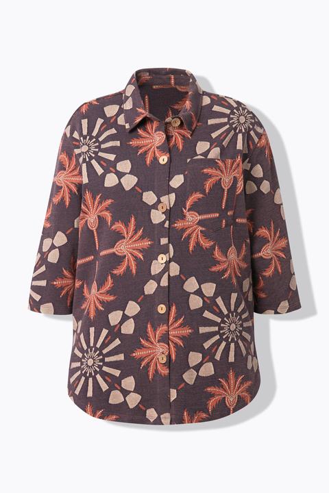 Produktbild Ulla Popken Sweatjacke, Hemdkragen, 3/4-Glockenärmel (58)