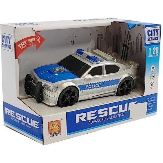 [n]fibrecare Batteriebetriebenes Polizeiauto 1:20 Lichter und Geräusche aufgereiht Silber