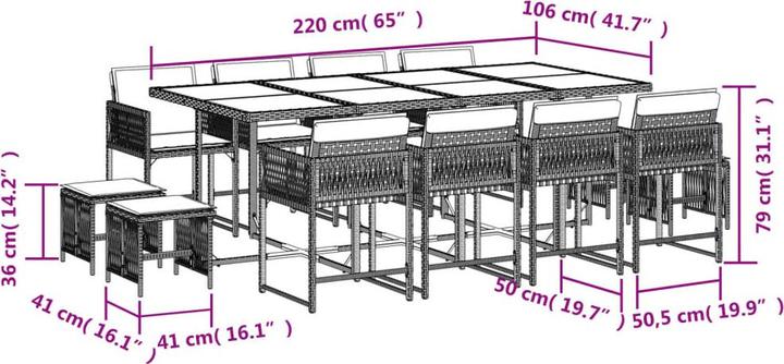 Produktbild vidaXL Garten Essgruppe (220 x 106 x 73 cm)