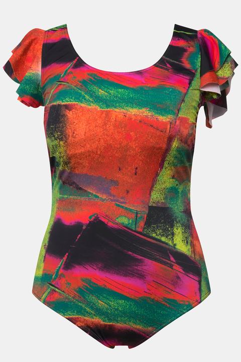Actual product image Ulla Popken Abstract Flutter Sleeve SWimsuit (52)