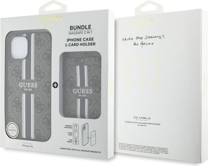 Image du produit Guess 4G Stripes case with Magsafe wallet for iPhone 15 brown (Apple iPhone 15)