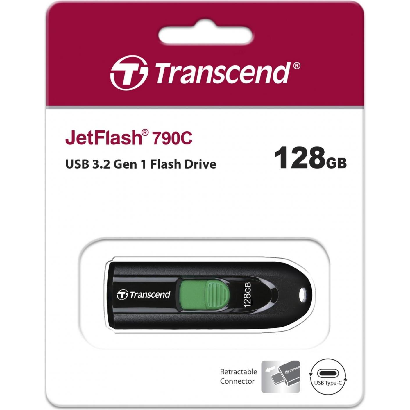 Thumbnail - Transcend JetFlash 790C (128 GB, USB-C, USB 3.1), USB Stick, Schwarz