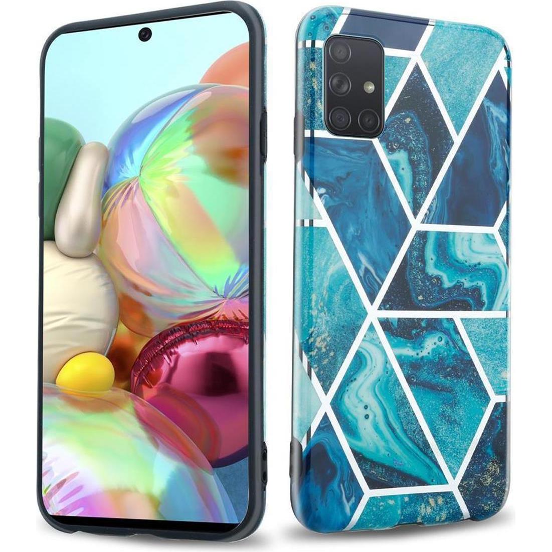 Cadorabo IMD TPU Bunter Marmor Cover (Samsung Galaxy A71), Smartphone Hülle, Blau