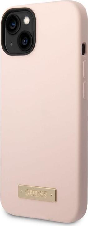 Actual product image Guess GUHMP14MSBPLP iPhone 14 Plus 6.7" różowy/pink hard case Silicone Logo Plate MagSafe (Apple iPhone 14 Plus)