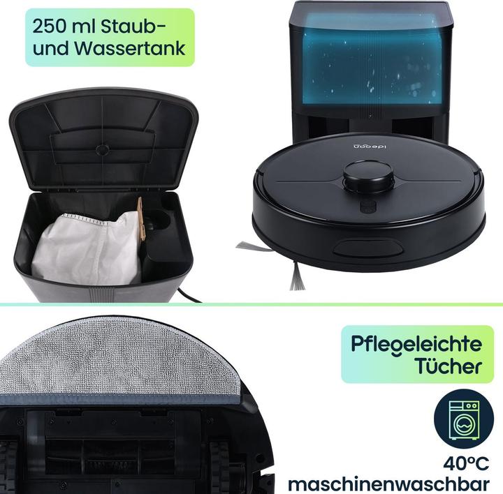 Produktbild Ideoon Saugroboter mit Wischfunktion, SmartLife, App-Steuerung, Laser-Navigation, schwarz (6000 Pa, Wischtuch)
