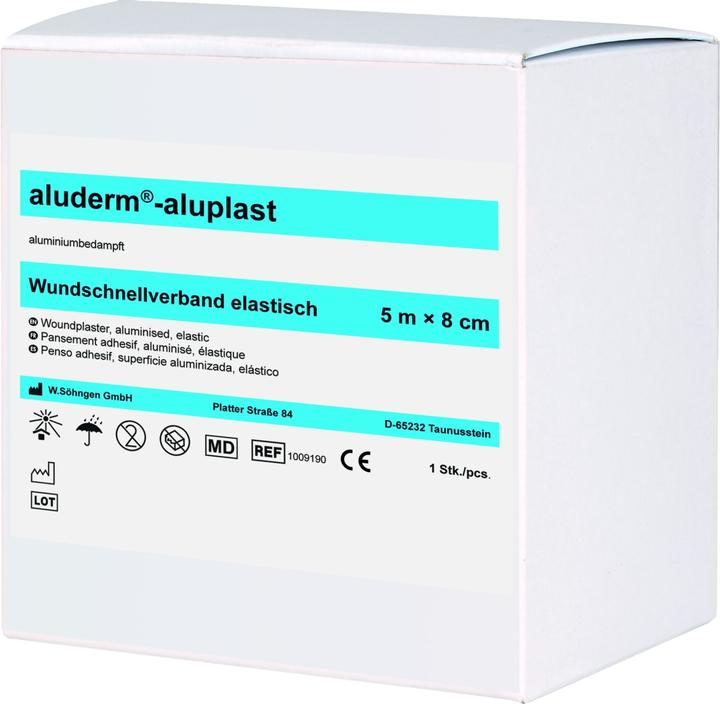 Productafbeelding Söhngen Wondpleister aluderm-aluplast elastisch (maat 5m x 8 cm, wondkussen aluminium gedampt, ver