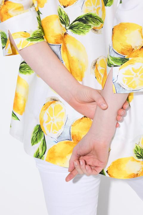 Image du produit Ulla Popken Tunique en Lyocell, motifs citrons, col calice et manches 3/4, coupe évasée (50, 52)