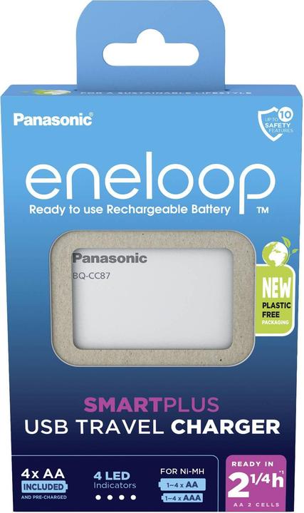 Immagine prodotto Panasonic eneloop Smart Plus USB Travel Charger BQ-CC87 (5 pz., AA, 2000 mAh, Batteria + Caricabatterie)