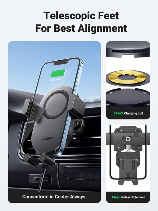 Produktbild Ugreen Car holder for ventilation grille with inductive charging CD256 (silver)
