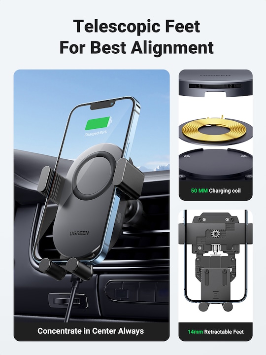 Actual product image Ugreen Car holder for ventilation grille with inductive charging CD256 (silver)