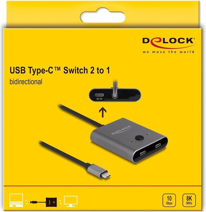 Produktbild Delock USB 10 Gbps USB Type-C Switch 2 auf 1 bidirektional 8K (USB-C, 2 Ports)