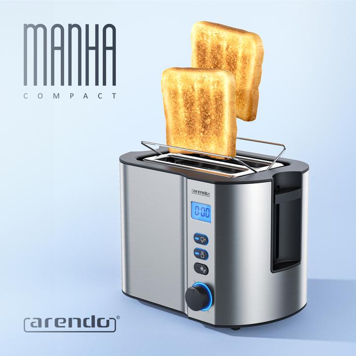 Produktbild Arendo Toaster Edelstahl 2 Scheiben Kurzschlitz, Display mit Restzeitanzeige, Doppelwand, Brötchenaufsatz
