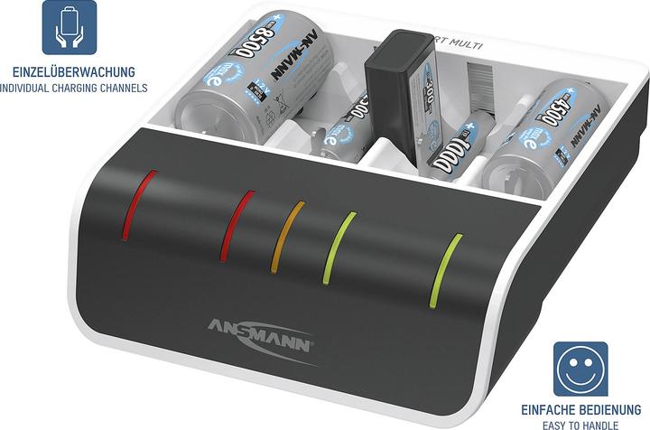 Produktbild Ansmann Comfort Multi Ladegerät (AA / LR6 / LR06 / Mignon / R6 / R14505, AAA / LR03 / Micro / R03 / AM4 / MN2400 / KR03, C, D, Ladegerät ohne Akku)