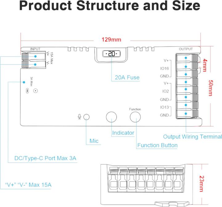 Image du produit Gledopto ESP32 Advanced WLED Controller 15A 5-24V GL-C-615WL