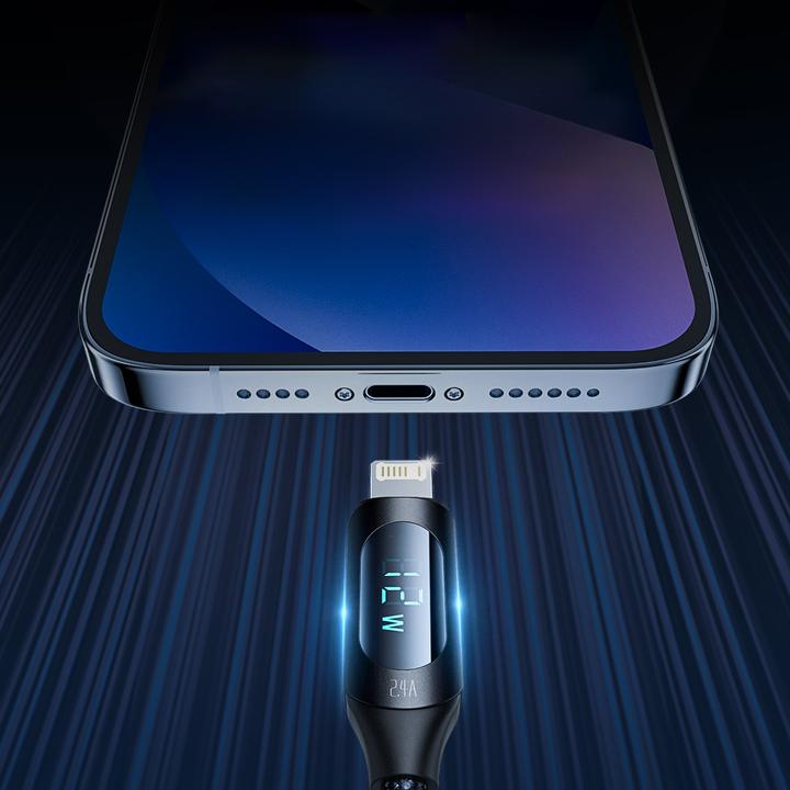 Actual product image Wozinsky USB-A Cable - Lightning WUALC1 with LED Display 2.4A 1m - Black (1 m, 12.50 W)
