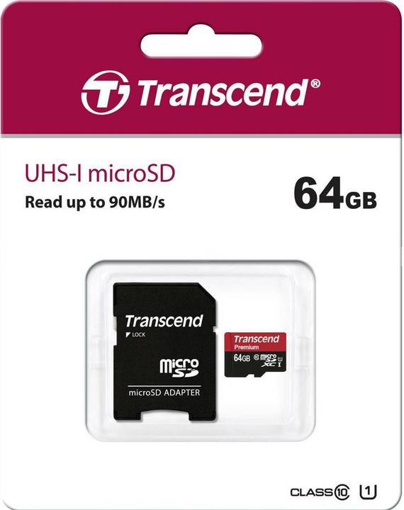 Image du produit Transcend microSDXC Premium 400x UHS-I (64 Go, microSDXC, U1, UHS-I)