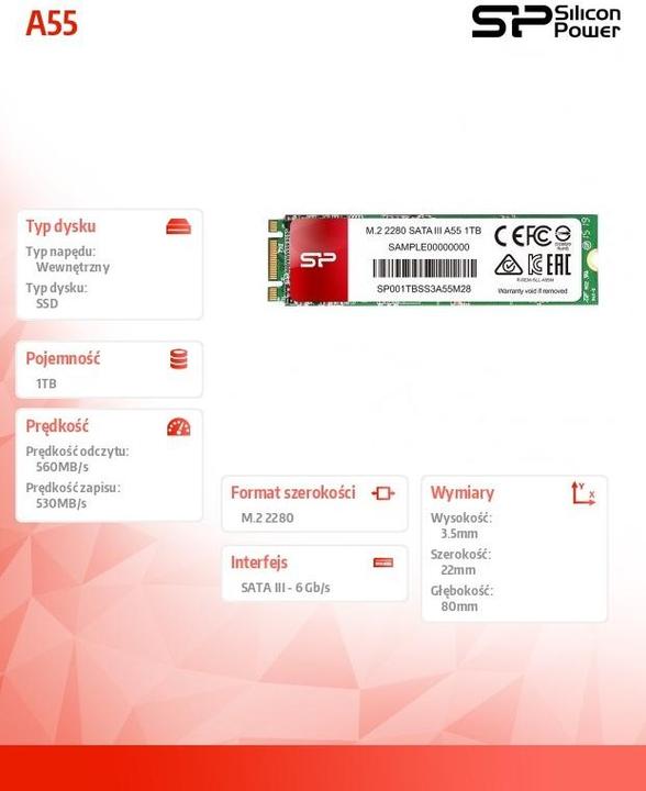 Immagine prodotto Silicon Power A55 (1000 GB, M.2 2280)
