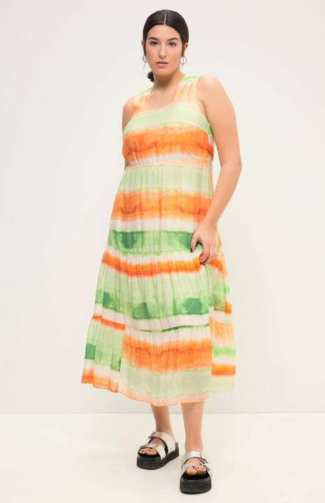 Produktbild Studio Untold Maxikleid, A-Line, Batikstreifen, Rücken-V-Ausschnitt, Volants (54)