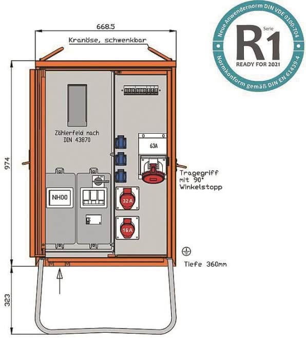 Actual product image Walther Werke Connection distributor WAV0160R1 44kVA meter panel RCD type B 5 LS 3 CEE outlets (1 x, CEE 32/5)