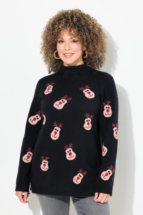 Image du produit Ulla Popken Pull à col montant et manches longues, motif rennes (42, 44)