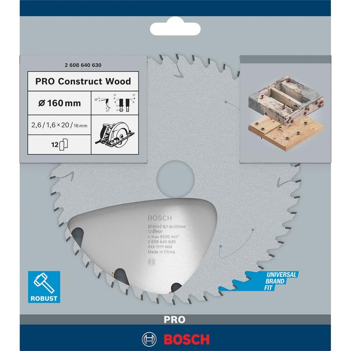 Immagine prodotto Bosch Professional Zubehör Lama circolare per legno PRO Construct, 160 x 2,6 x 20 mm