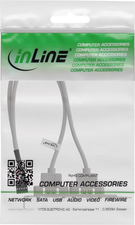 Actual product image Aquatuning InLine bracket USB 2.0, 2x USB socket to 1x 10pin