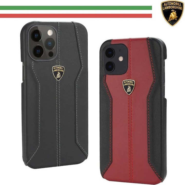 Actual product image Tonino Lamborghini iPhone 13 Pro - Automobili Lamborghini Echtleder Handyhülle Hurican D1, schwarz (Apple iPhone 13 Pro)