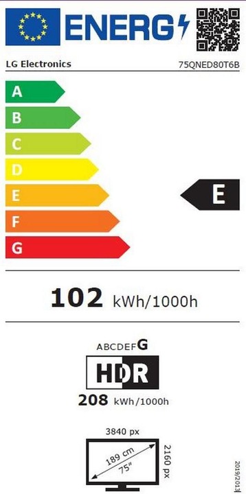 Label énergétique LG 75QNED80T6A (75", QNED80, QNED, 4K, 2024)