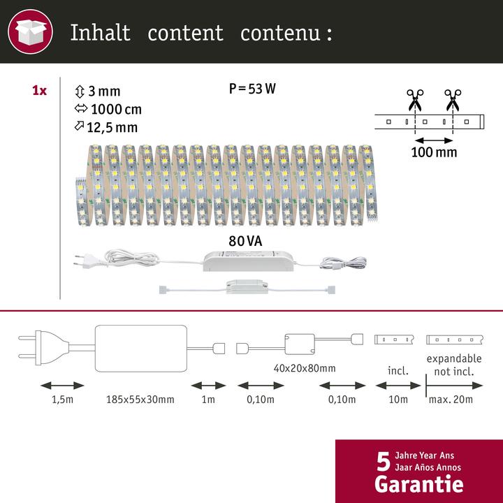 Produktbild Paulmann MaxLED 500 Stripe Set (Weiss, 1000 cm, Indoor)