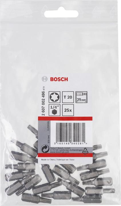 Actual product image Bosch Professional Zubehör Screwdriver bit extra-hard T20, 25 mm, pack of 25