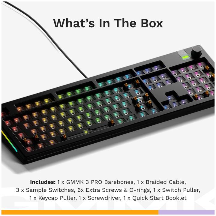 Actual product image Glorious GMMK 3 Pro 100 % custom gaming keyboard - barebone, ANSI layout, black (Barebone, Cable)
