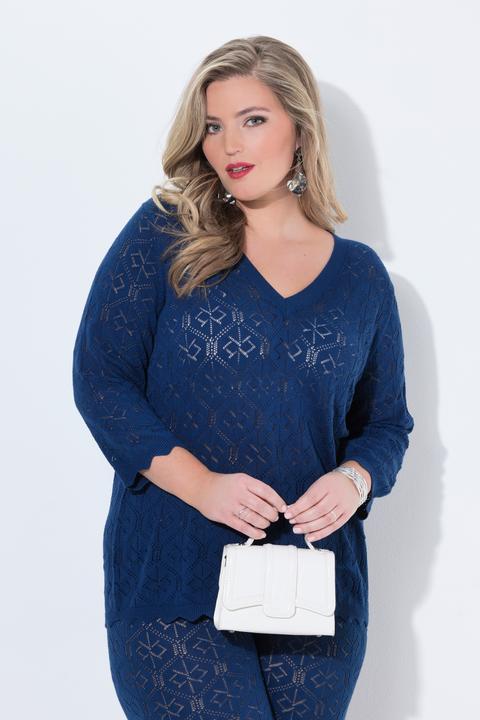 Image du produit Miamoda Pull fine maille, encolure en V et manches 3/4 (54, 56)