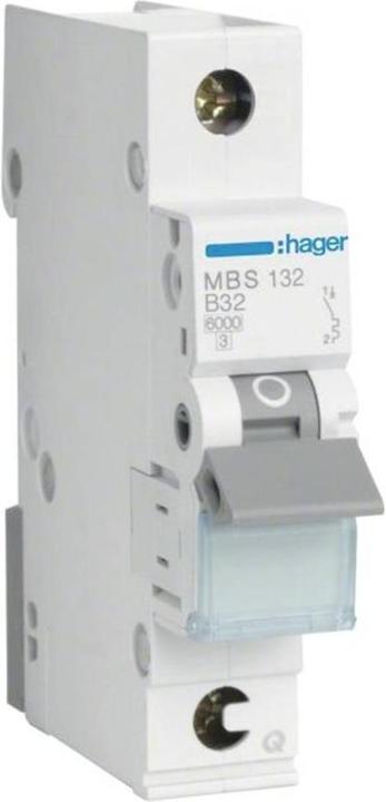 Immagine prodotto Hager MBS132. Corrente nominale: 32 A, frequenza di ingresso AC: 50/60. Tipo: tipo B, quantità di moduli