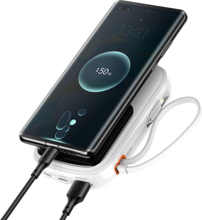 Productafbeelding Baseus Powerbank Qpow PRO met kabel, USB-C, 2xUSB, 10000mAh, 20W (Wit) (10000 mAh, 20 W, 37 Wh)