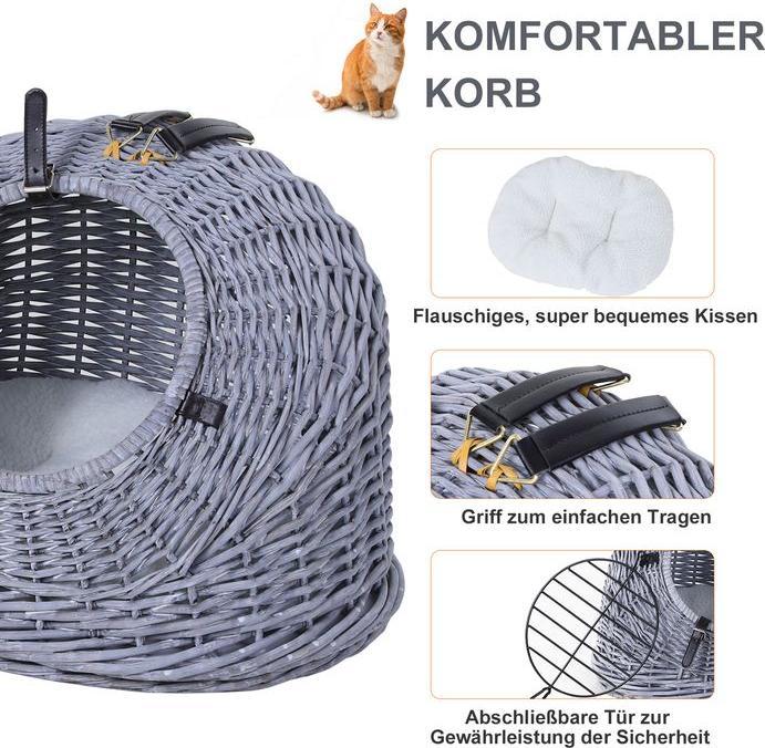 Produktbild Swisshandel24 Transportkorb Transportbox für Katzen Hunde, Korbhöhle mit Gitter,Katzenhaus aus Weide, Katzenkorb (Katze)