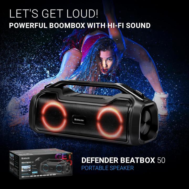Actual product image Defender GŁOŚNIK BEATBOX 50 BLUETOOTH 50W BT/RGB/TF/TYPEC/IPX5/PWB 65950 (5 h)