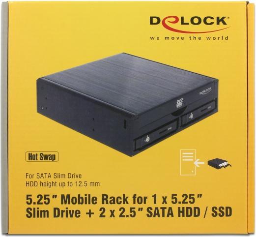 Produktbild Delock 5.25" Mobile Rack for 1 x 5.25" Slim Drive + 2 x 2.5" SATA HDD / SSD