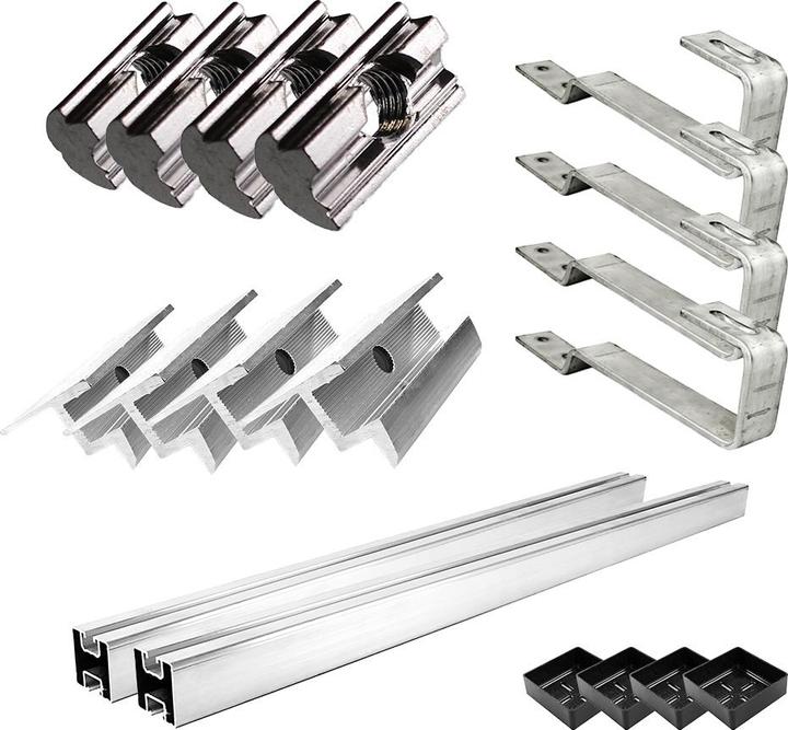 Image du produit Offgridtec Kit de montage avec crochets de toit pour tuiles plates pour montage sur toit en pente 1 panneau