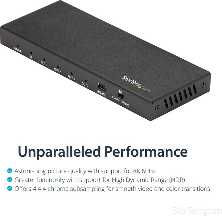 Productafbeelding StarTech HDMI Splitter - 4 Poort - 4K 60Hz - HDMI Splitter 1 In 4 Uit - 4 Weg HDMI Splitter - HDMI Poort...