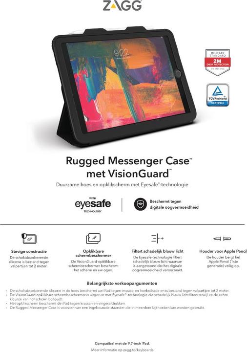 Image du produit Zagg Rugged Messenger - Étui de protection Flip pour tablette - résistant - silicone - noir... (iPad)