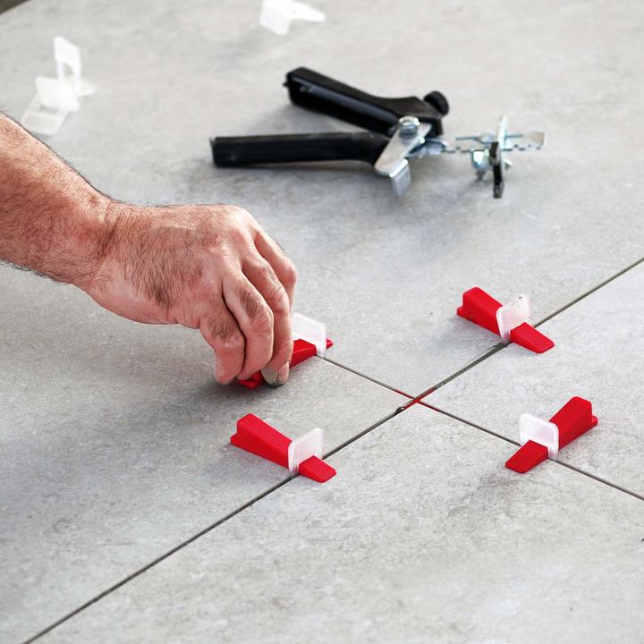 Actual product image XPOtool Tile Levelling System Set 800 Tile Wedges, 800 Pull Tabs 1.5mm, & Levelling Pliers