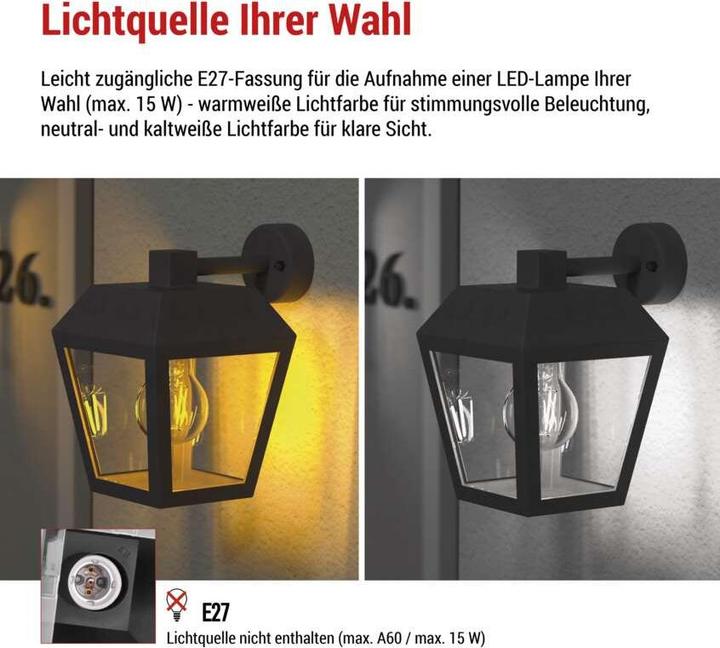 Image du produit Emos LED GARDEN LIGHT,E27,IP44,MAX 15W,WALL MOUNTED (E27, IP44)