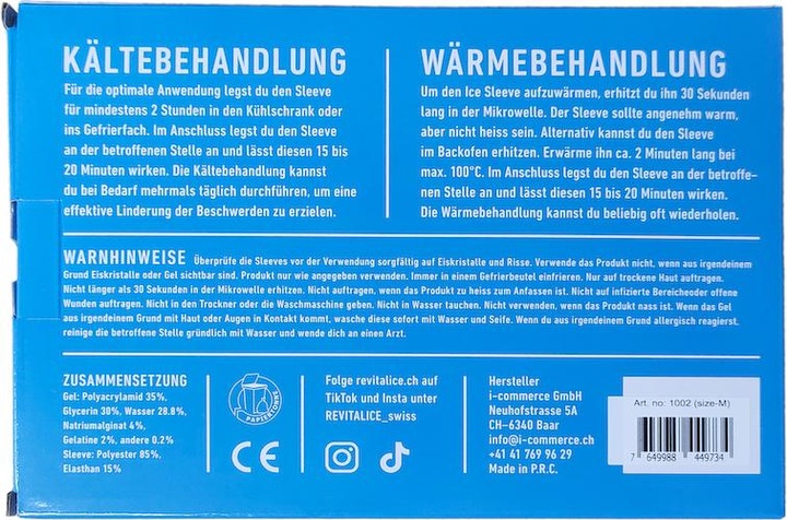 Nährwerte und Zutaten Revitalice Ice Sleeve, Tragbares Kühlpack, S (1 x)