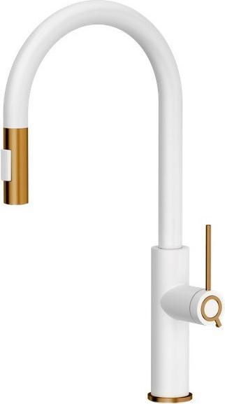 Actual product image Q Company Jennifer Q Line Slim SteelQ kitchen mixer standing white with copper-look elements (84818011)