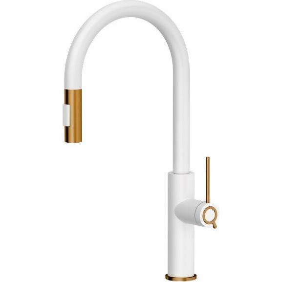 Q Company, Küchenarmatur, Jennifer Q Line Slim SteelQ Küchenmischer stehend weiss mit Elementen in Kupferoptik (84818011...