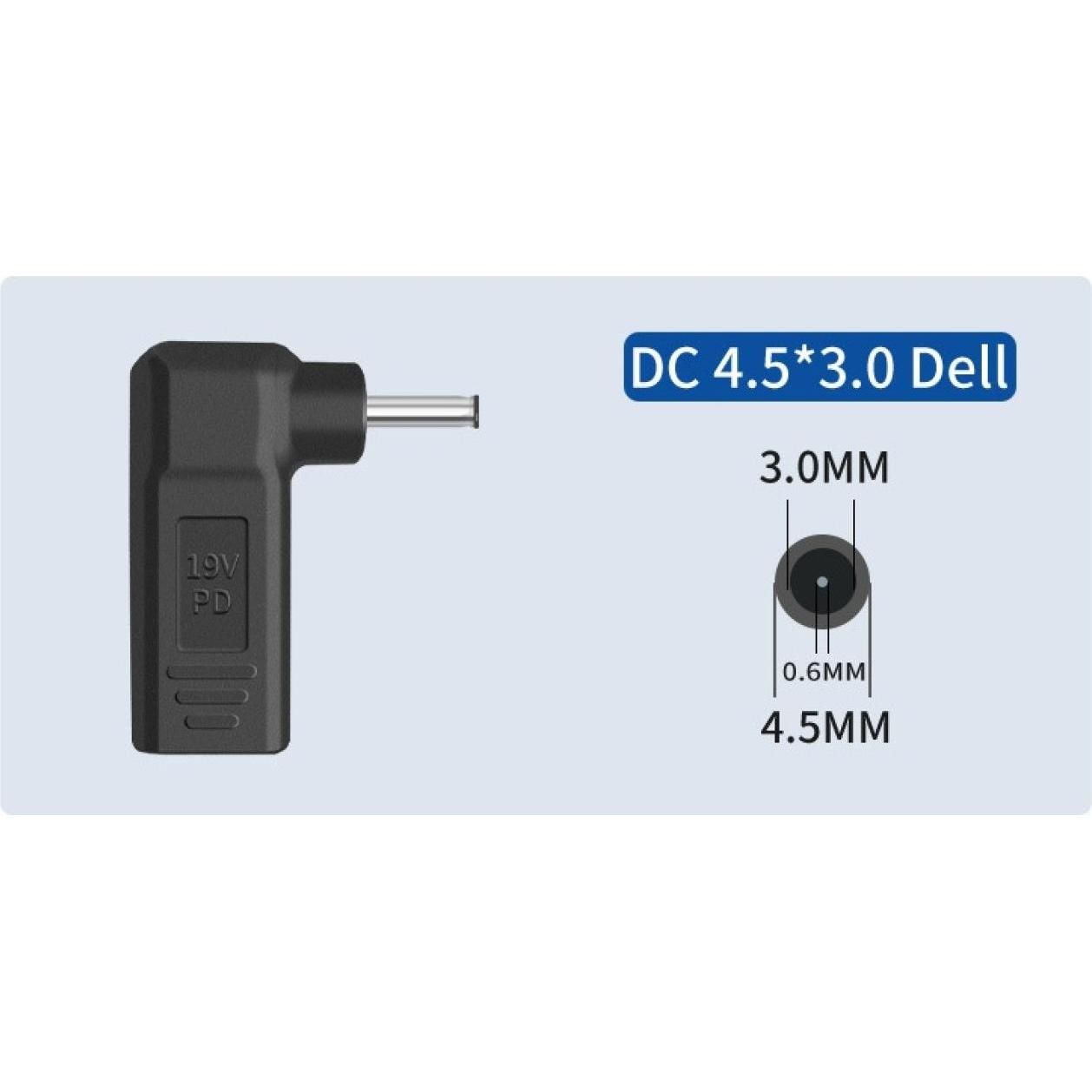 Thumbnail - PowerGuard USB-C to Dell 4.5 x 3mm Notebook PD Charger Adapter 65W 19.5V (65 W), Notebook Netzteil, Schwarz