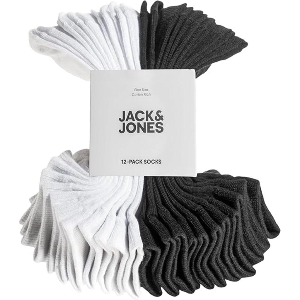 Jack & Jones, Herren, Socken, Unisex Sneaker Socken 12er Pack, Weiss, Schwarz, (12er Pack, 39, 42)